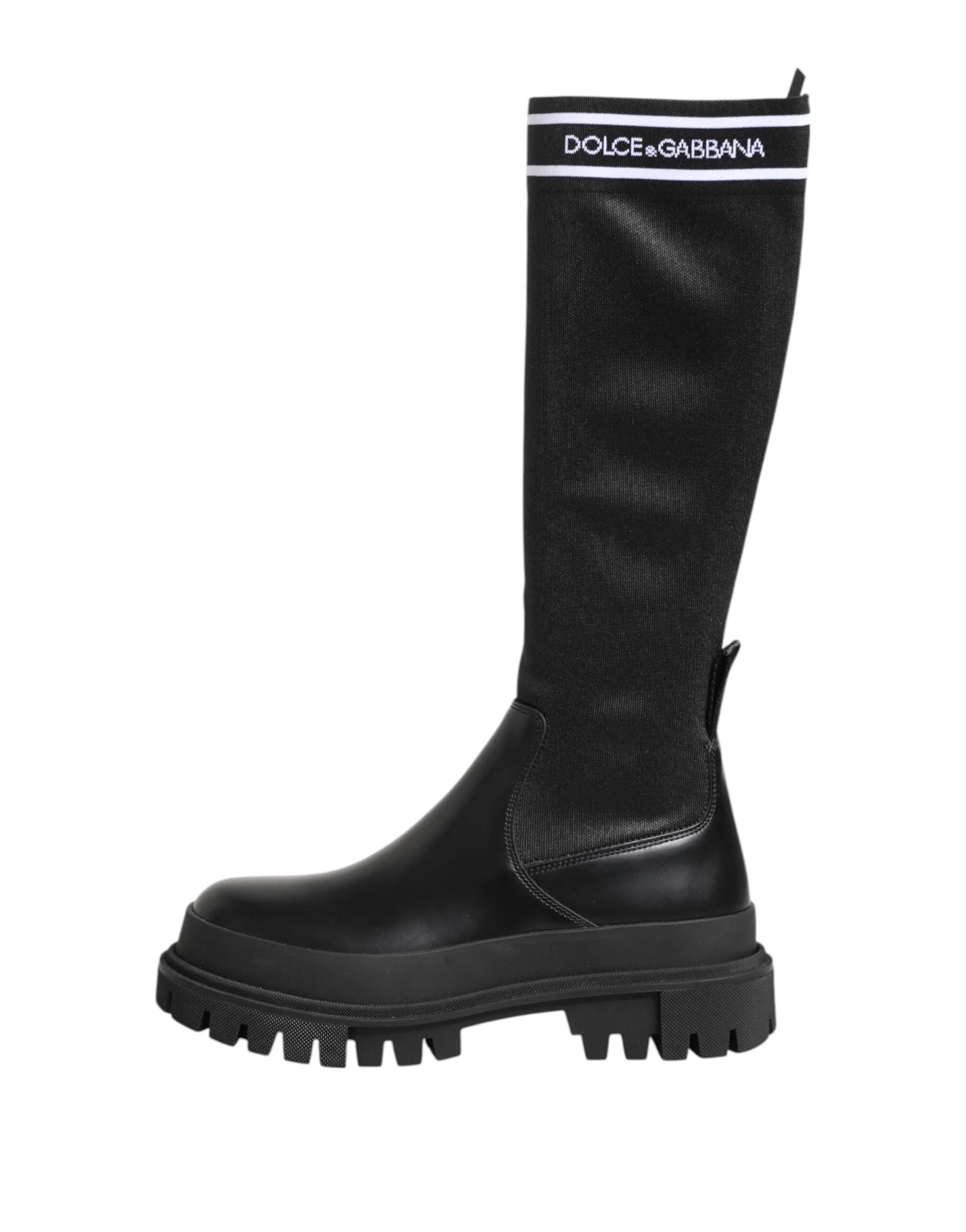 Dolce & Gabbana Black White Polyester Socks High Boots Shoes - EU39/US8.5 - Boots