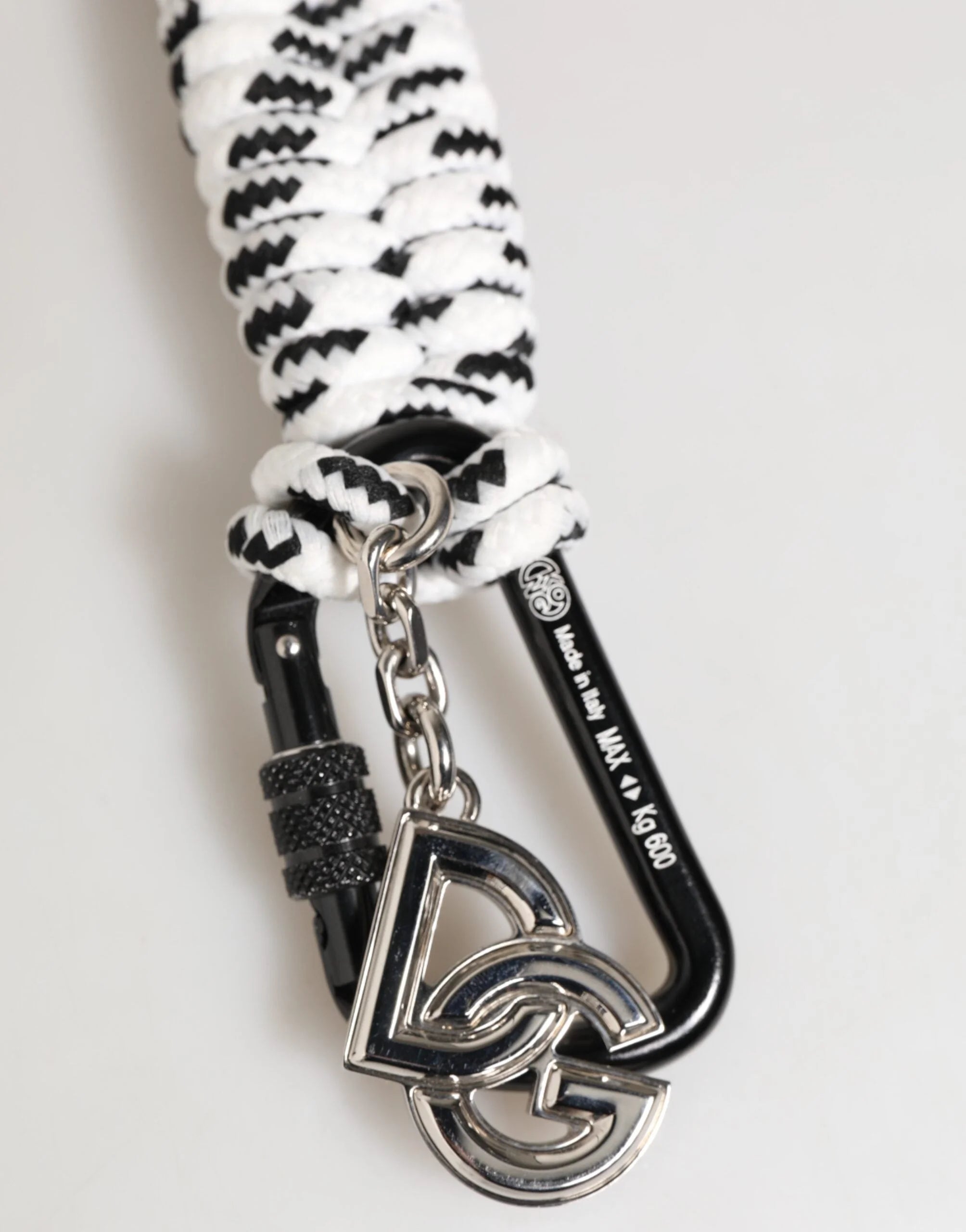 Dolce & Gabbana Black White Polyester Tape String DG Logo Keychain Keyring - Keychains
