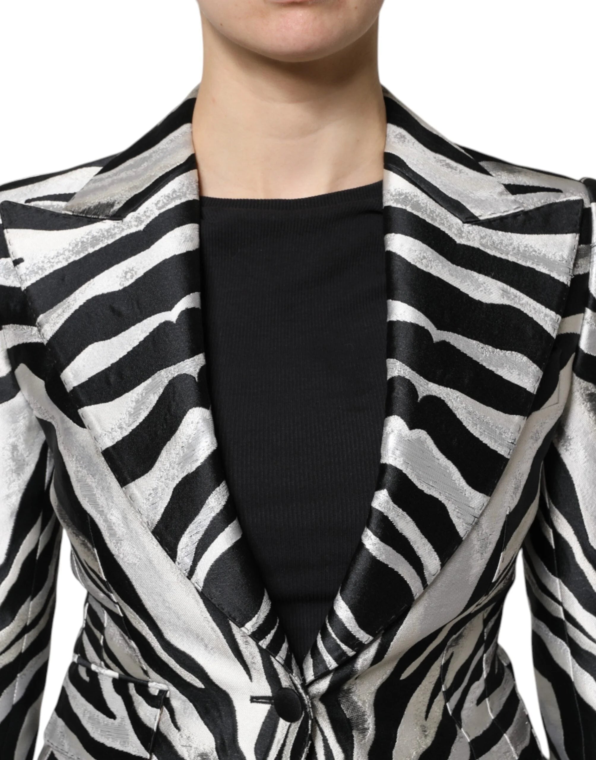 Dolce & Gabbana Black White Polyester Women Blazer Jacket - Sport Jackets