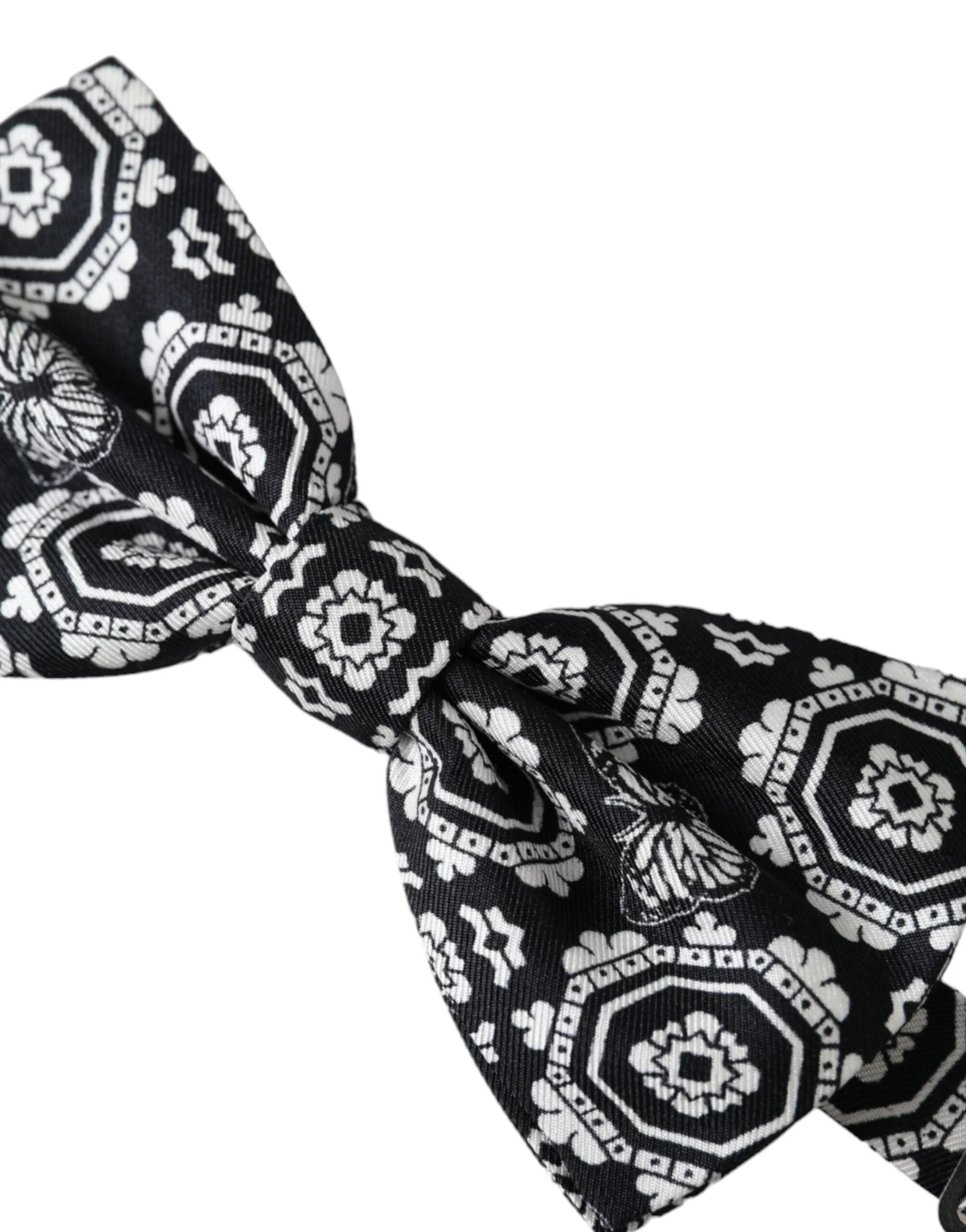 Dolce & Gabbana Black White Printed Adjustable Neck Men Bow Tie - Neckties