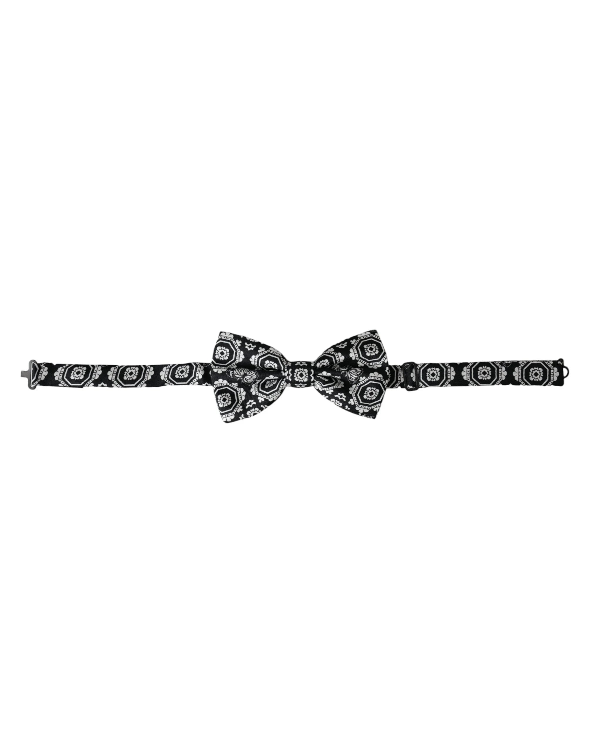 Dolce & Gabbana Black White Printed Adjustable Neck Men Bow Tie - Neckties
