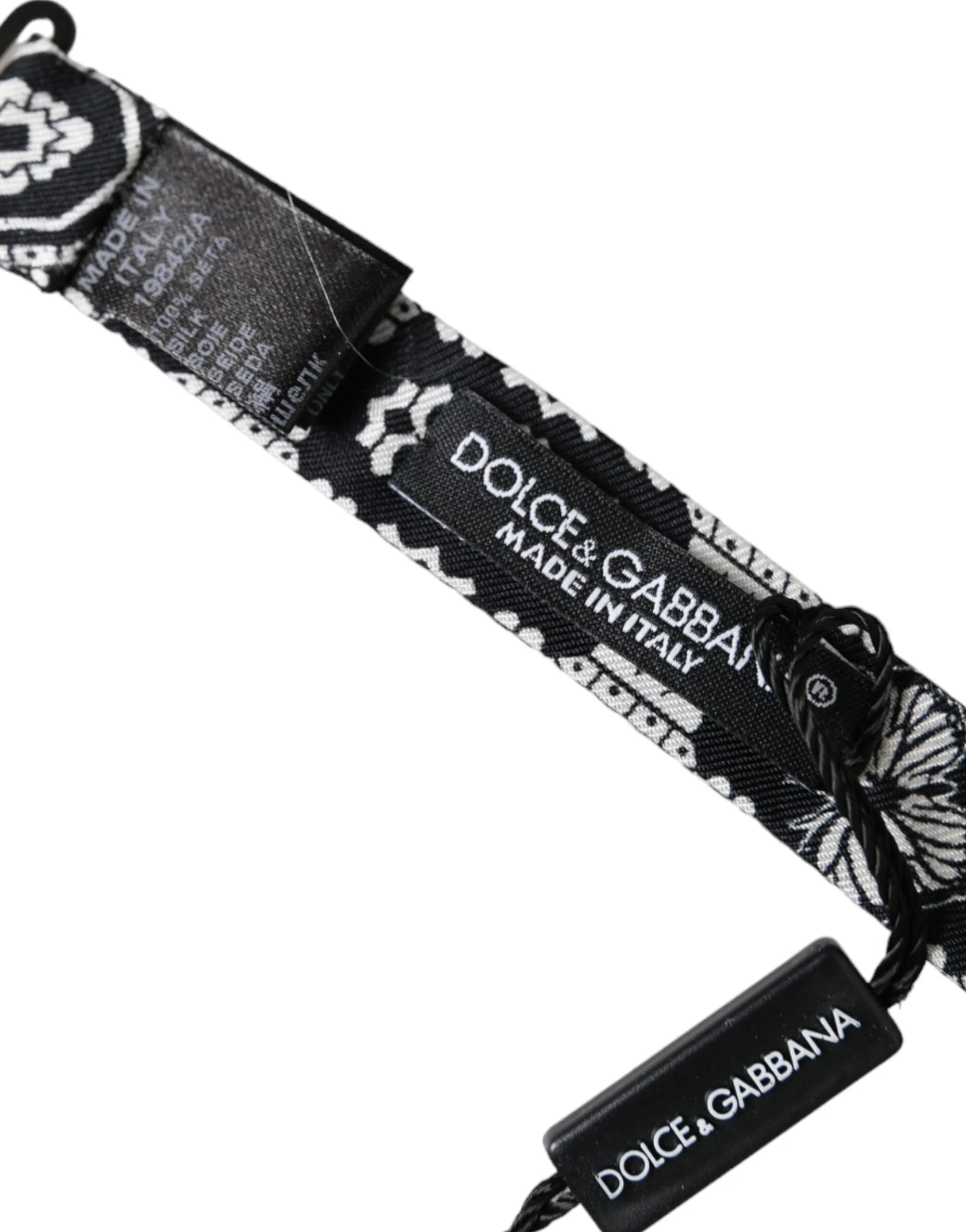 Dolce & Gabbana Black White Printed Adjustable Neck Men Bow Tie - Neckties