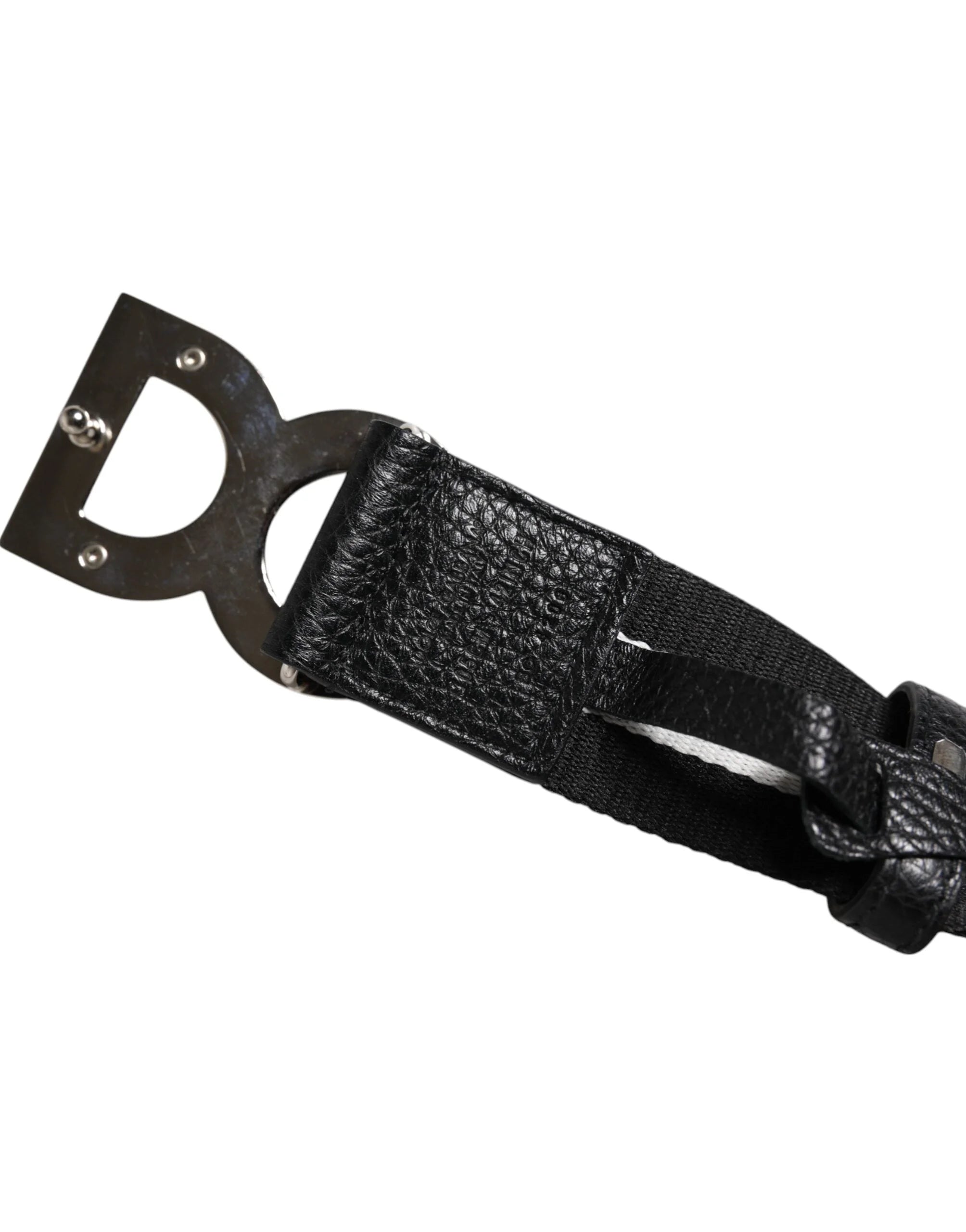Dolce & Gabbana Black White Printed Metal Logo Buckle Belt - Belts