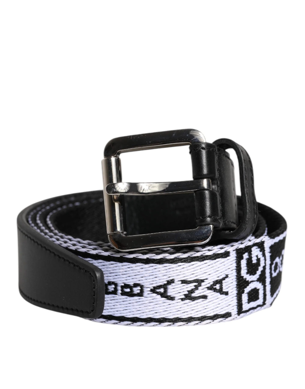 Dolce & Gabbana Black White Printed Metal Logo Buckle Belt - Belts