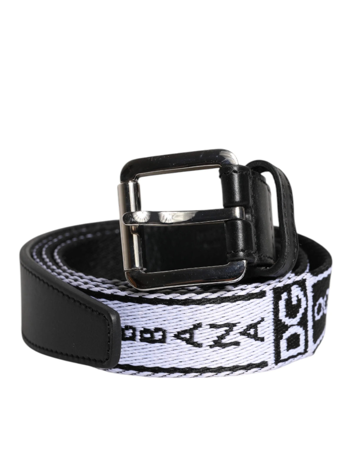 Dolce & Gabbana Black White Printed Metal Logo Buckle Belt - Belts