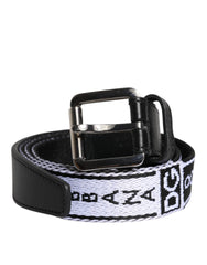 Dolce & Gabbana Black White Printed Metal Logo Buckle Belt - Belts