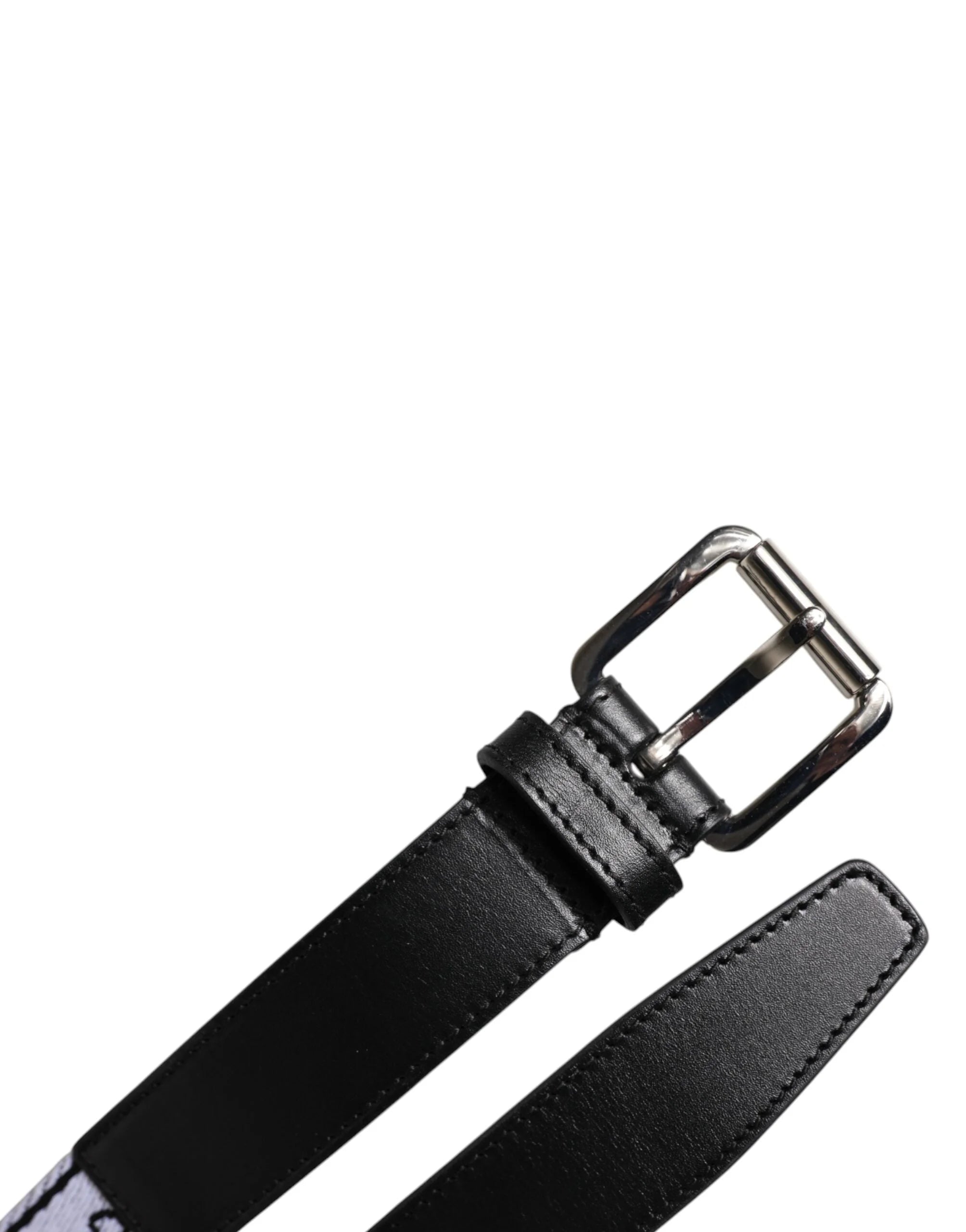 Dolce & Gabbana Black White Printed Metal Logo Buckle Belt - Belts