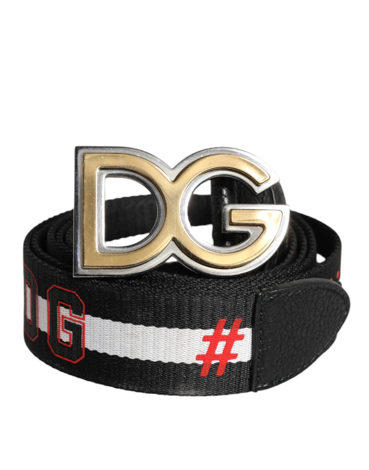 Dolce & Gabbana Black White Printed Metal Logo Buckle Belt - Belts