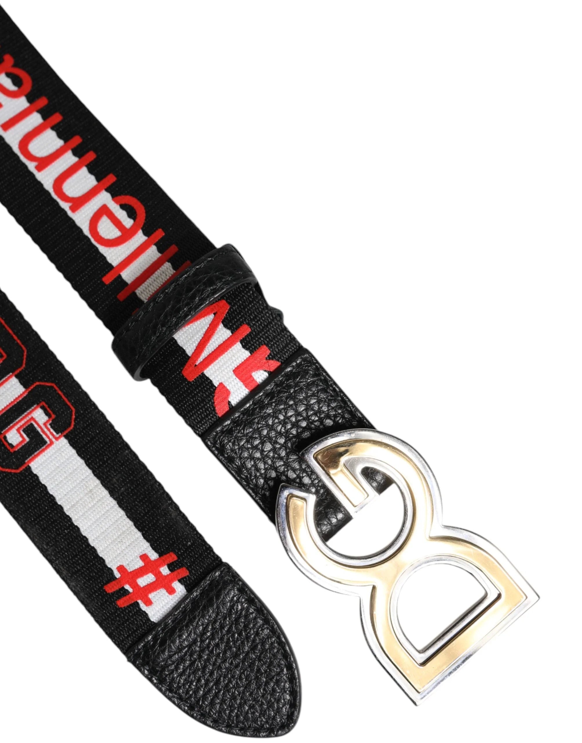 Dolce & Gabbana Black White Printed Metal Logo Buckle Belt - Belts