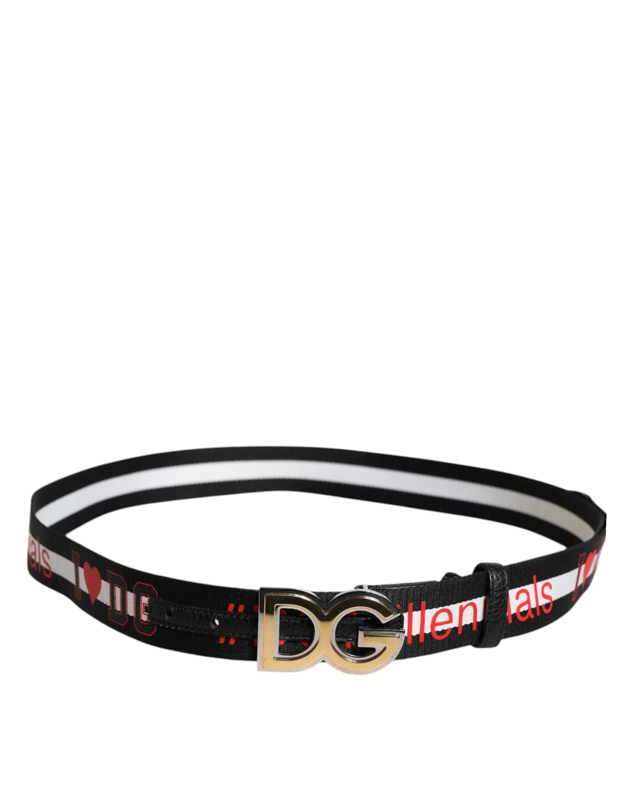 Dolce & Gabbana Black White Printed Metal Logo Buckle Belt - Belts