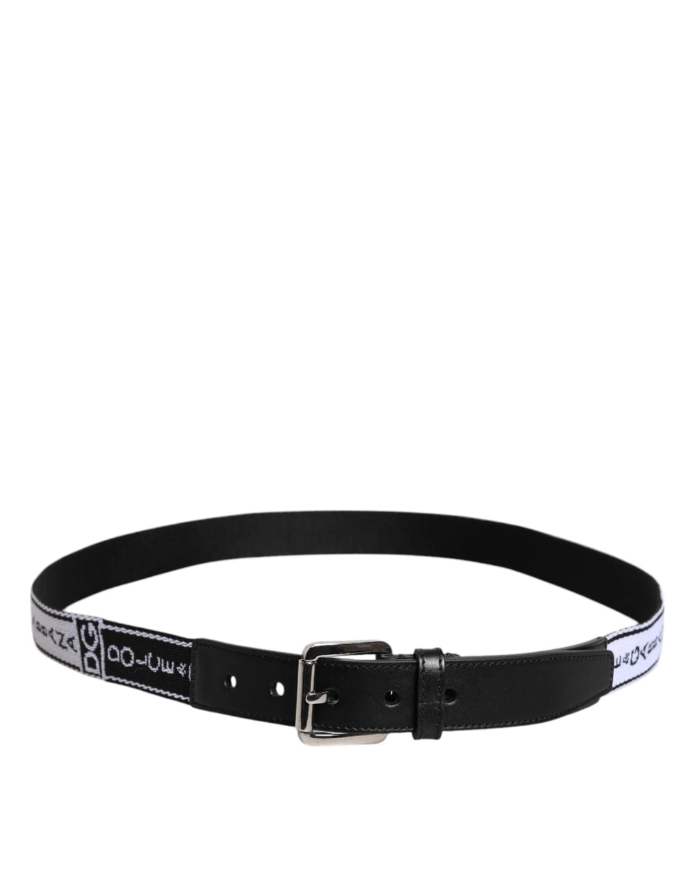 Dolce & Gabbana Black White Printed Metal Logo Buckle Belt - Belts