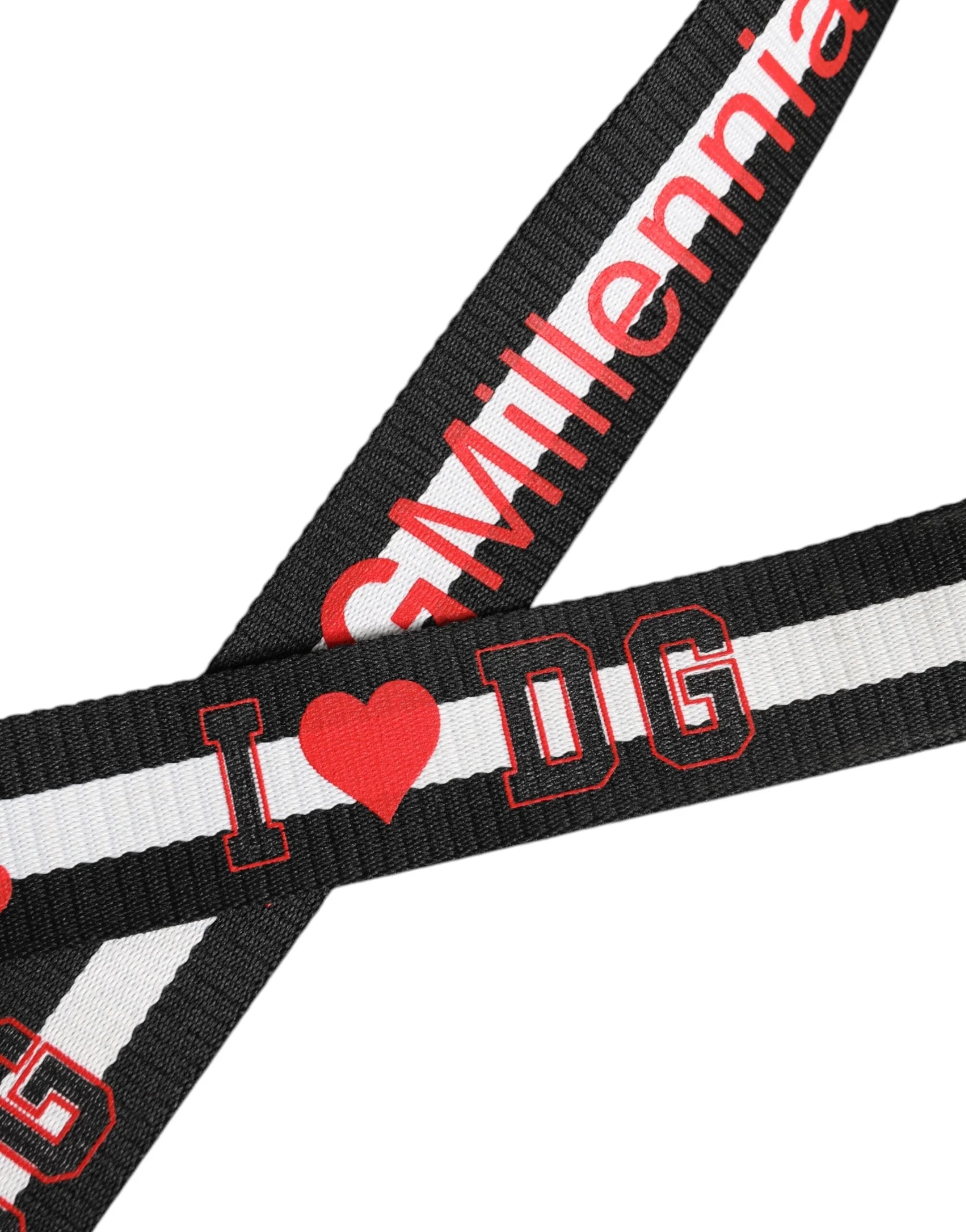 Dolce & Gabbana Black White Printed Metal Logo Buckle Belt - Belts