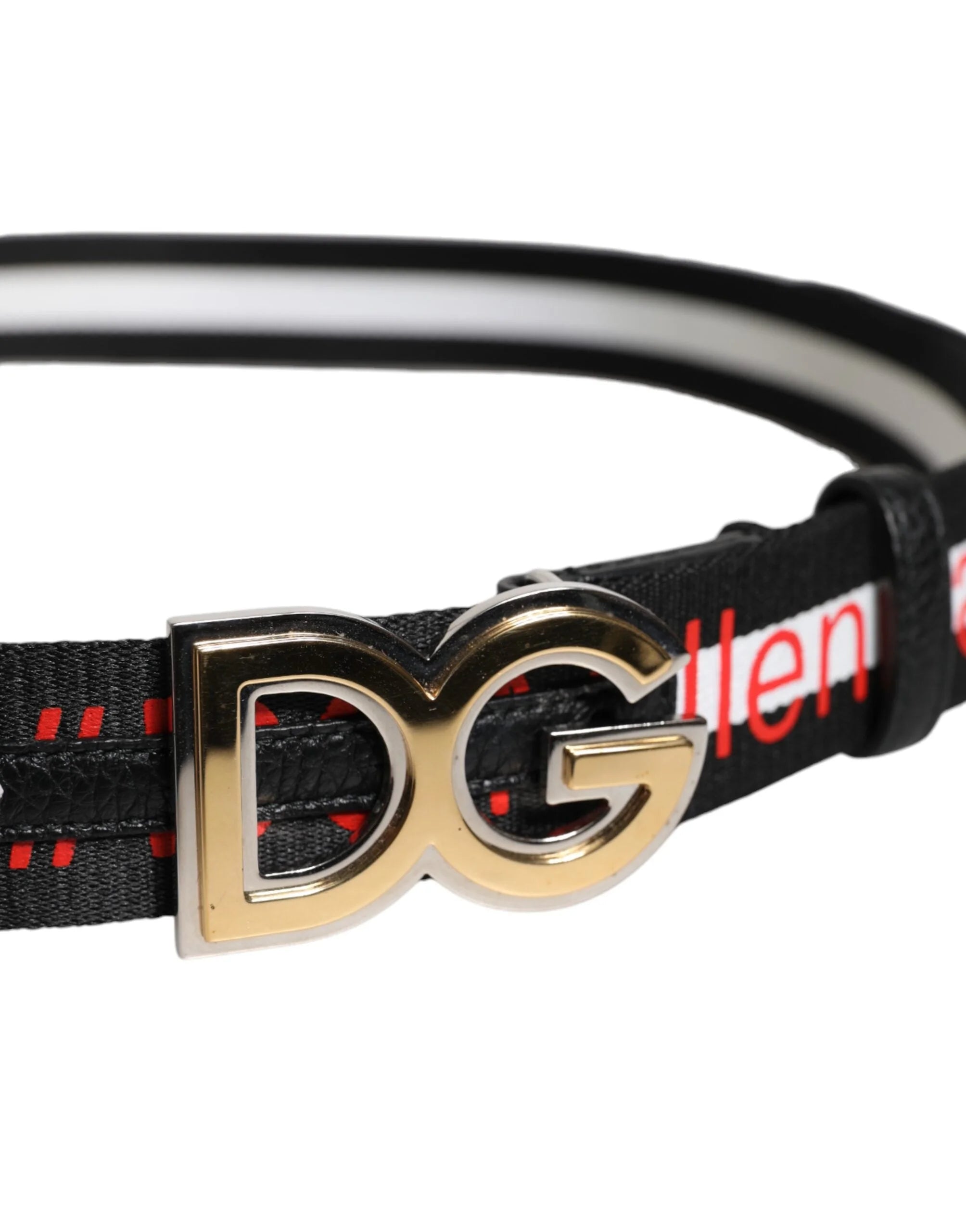 Dolce & Gabbana Black White Printed Metal Logo Buckle Belt - Belts