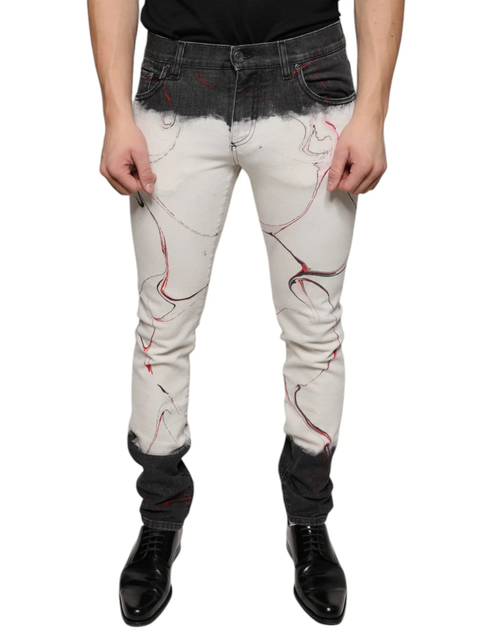 Dolce & Gabbana Black White Printed Skinny Men Denim Jeans - IT48 | M - Jeans