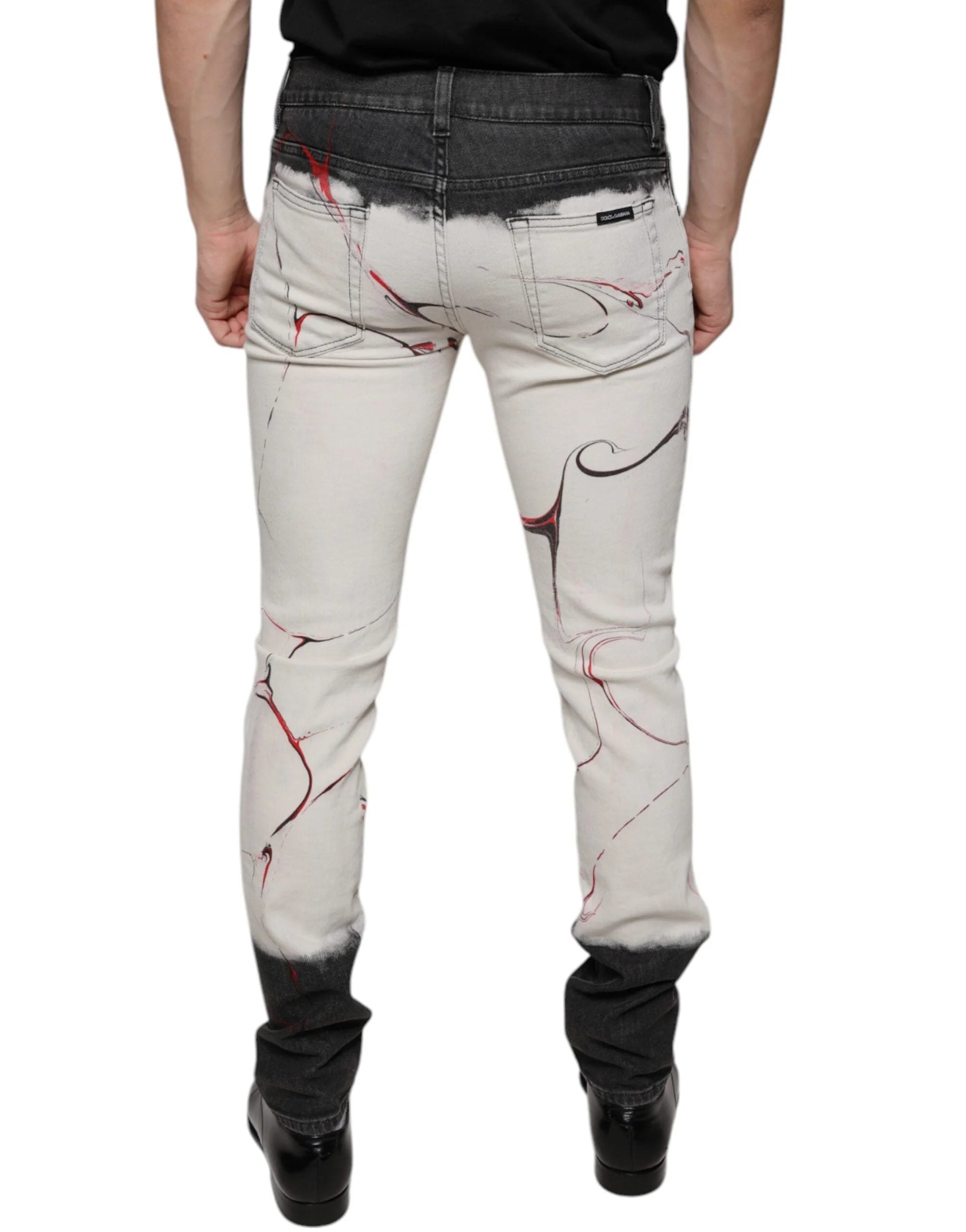 Dolce & Gabbana Black White Printed Skinny Men Denim Jeans - IT48 | M - Jeans