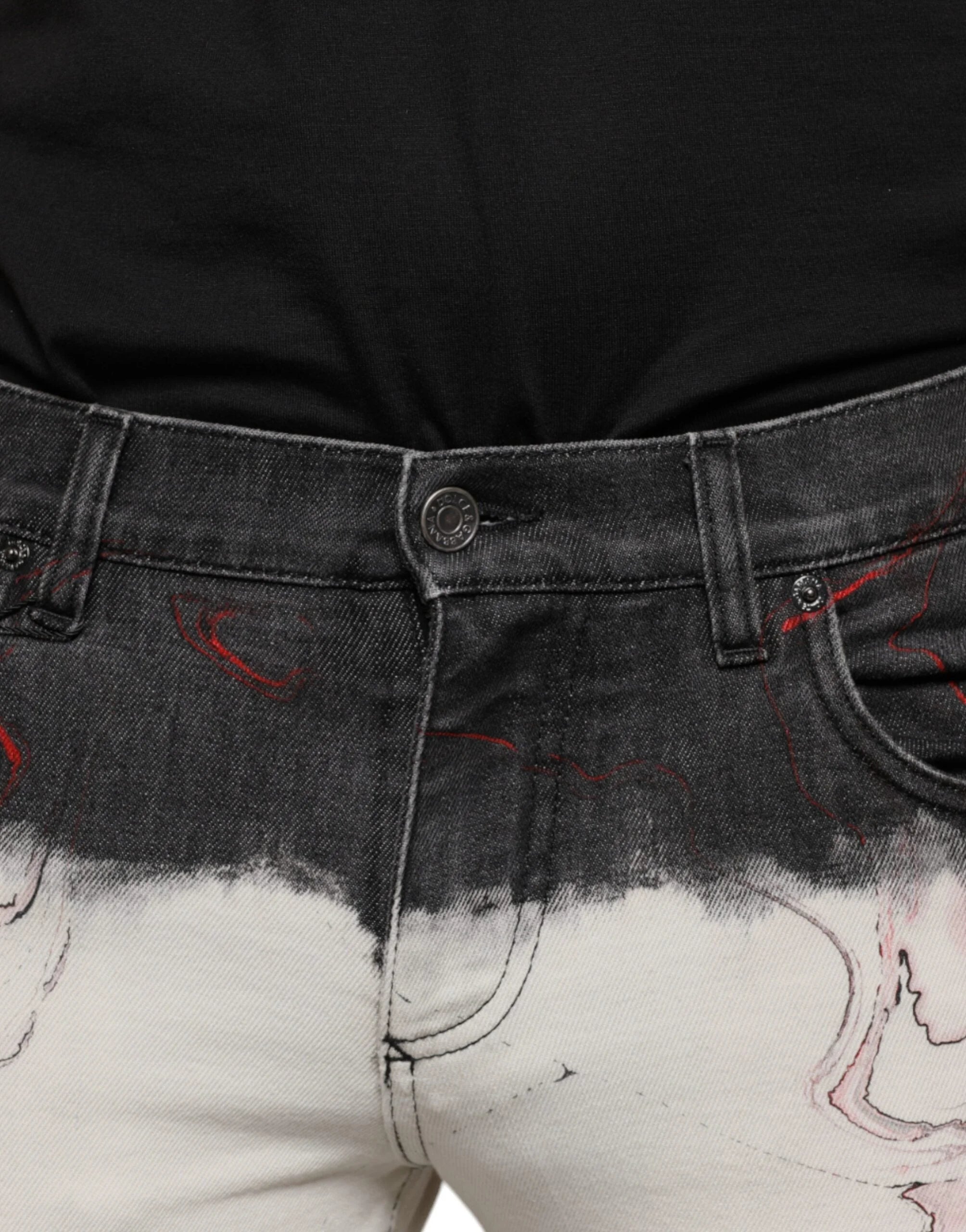 Dolce & Gabbana Black White Printed Skinny Men Denim Jeans - IT48 | M - Jeans