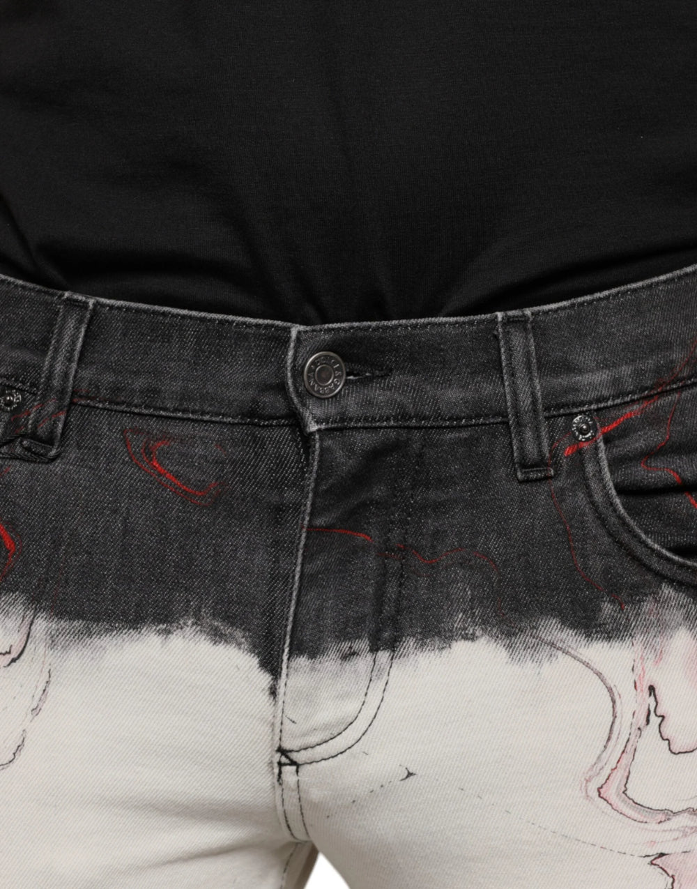 Dolce & Gabbana Black White Printed Skinny Men Denim Jeans - IT48 | M - Jeans