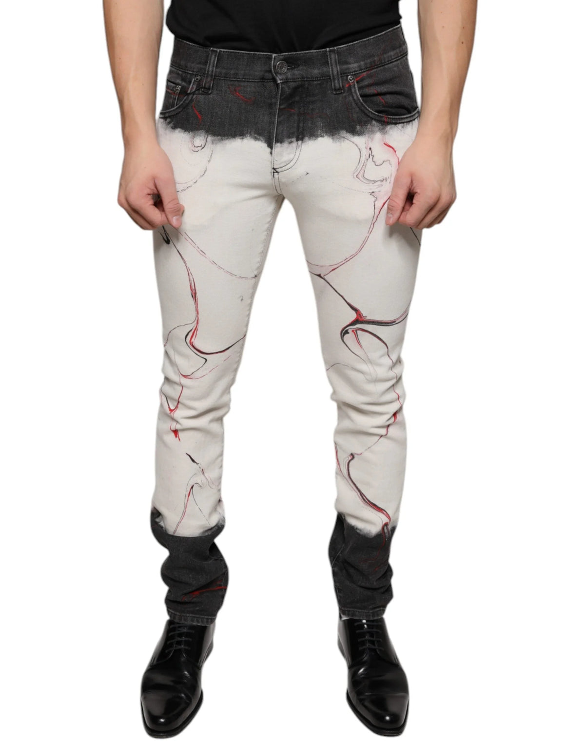 Dolce & Gabbana Black White Printed Skinny Men Denim Jeans - IT48 | M - Jeans