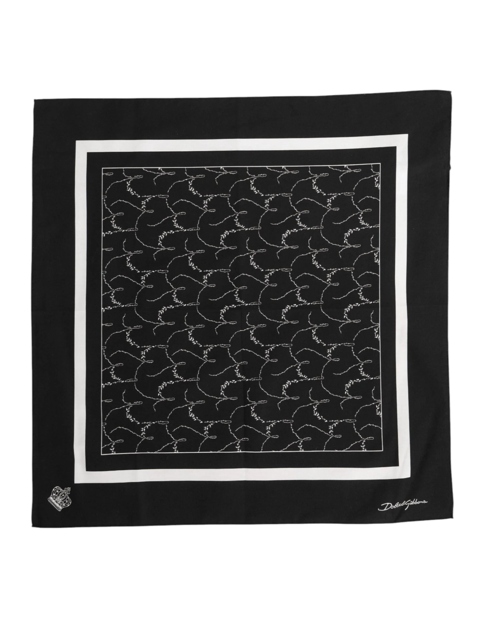 Dolce & Gabbana Black White Printed Square Foulard Scarf - Scarves & Shawls