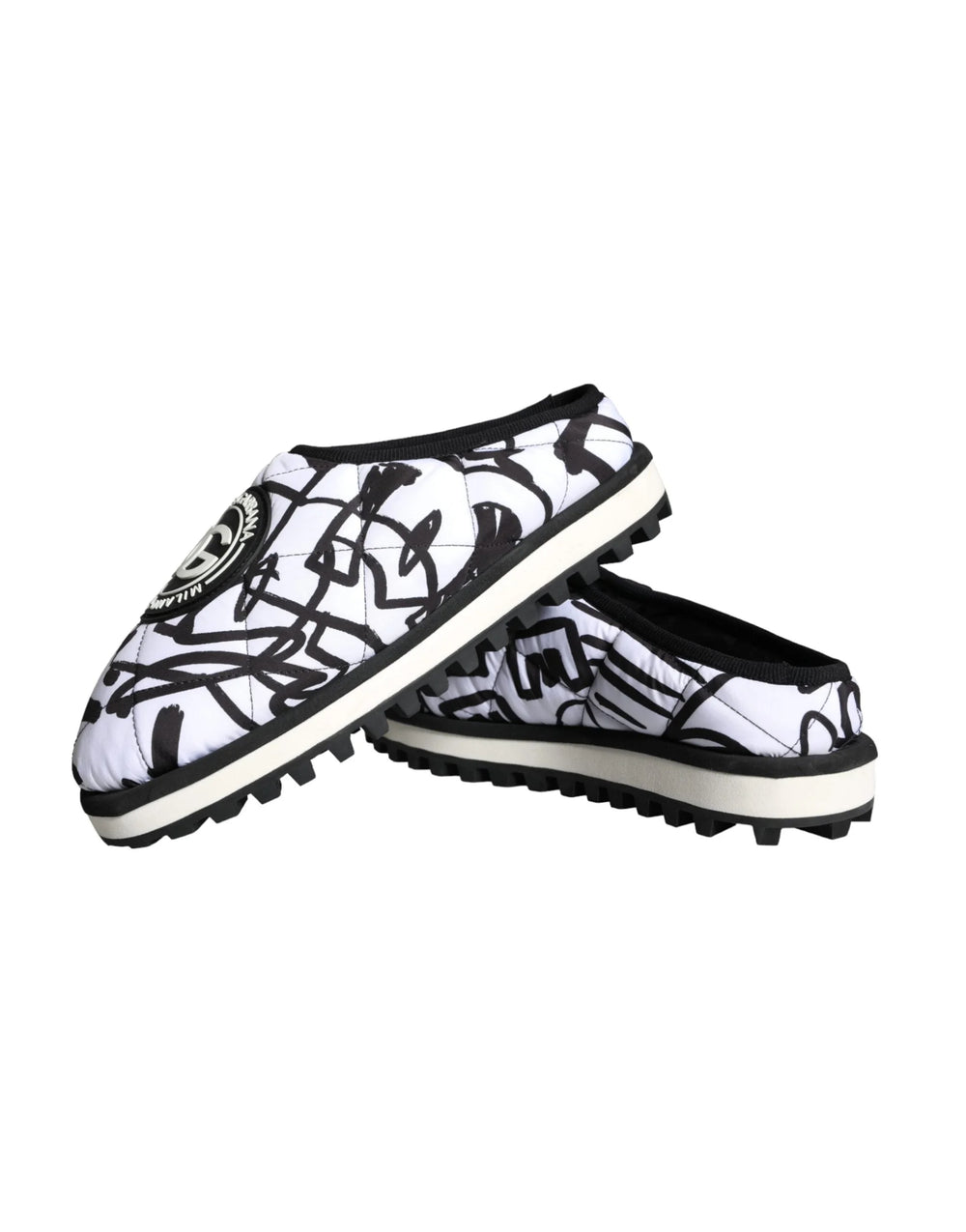 Dolce & Gabbana Black White Quilted Logo Sandals Slides Shoes - EU44/US11 - Sandals