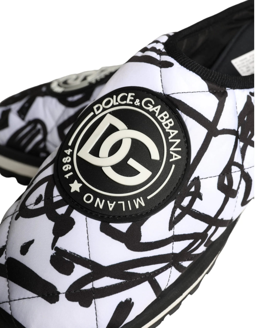 Dolce & Gabbana Black White Quilted Logo Sandals Slides Shoes - EU44/US11 - Sandals