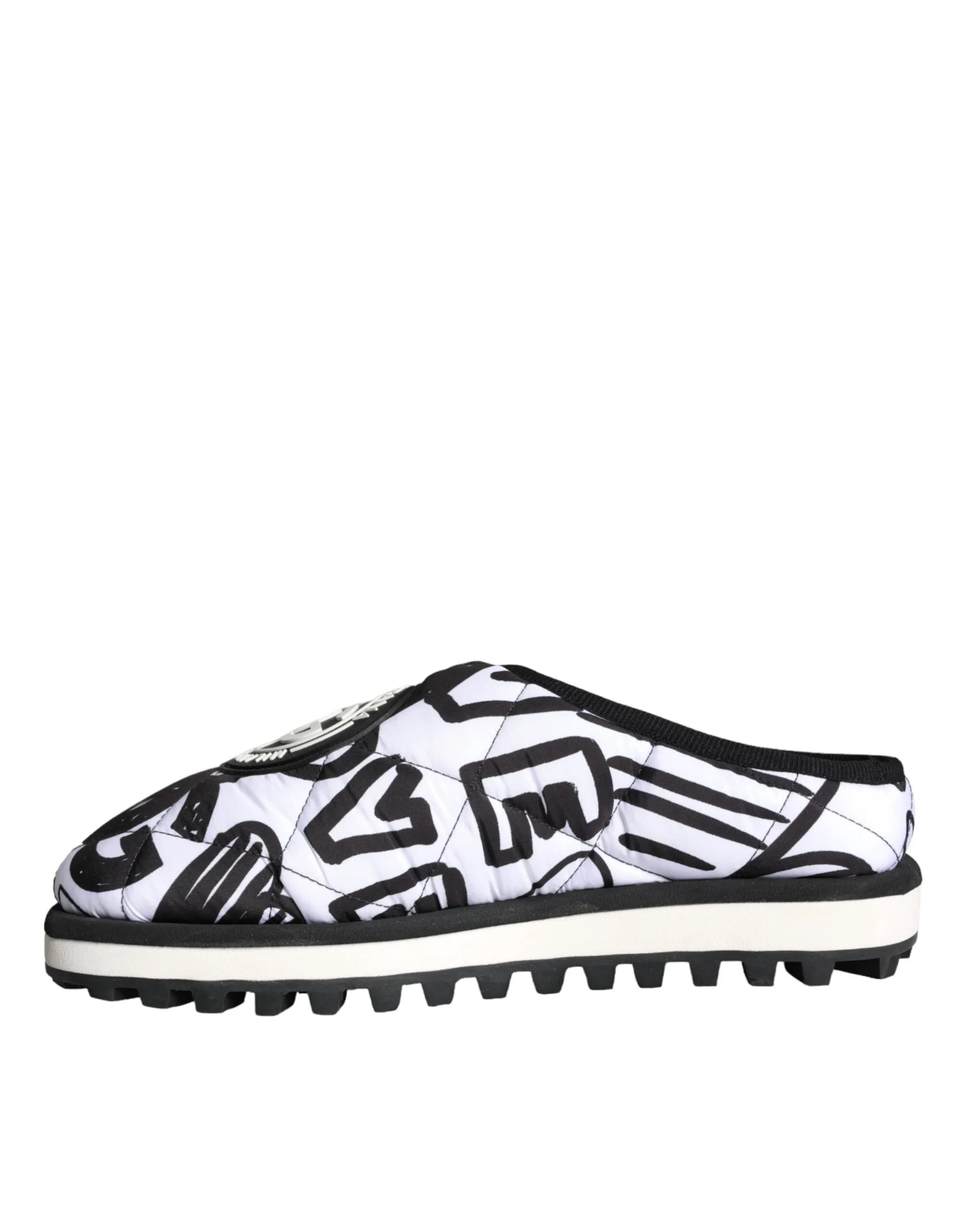 Dolce & Gabbana Black White Quilted Logo Sandals Slides Shoes - EU44/US11 - Sandals