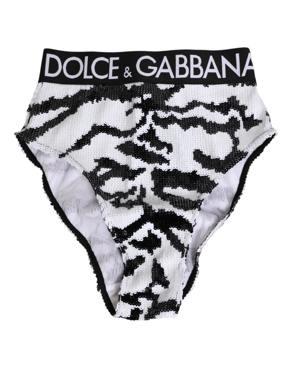 Dolce & Gabbana Black White Sequin High Waist Panty Underwear - IT2 | S - Briefs