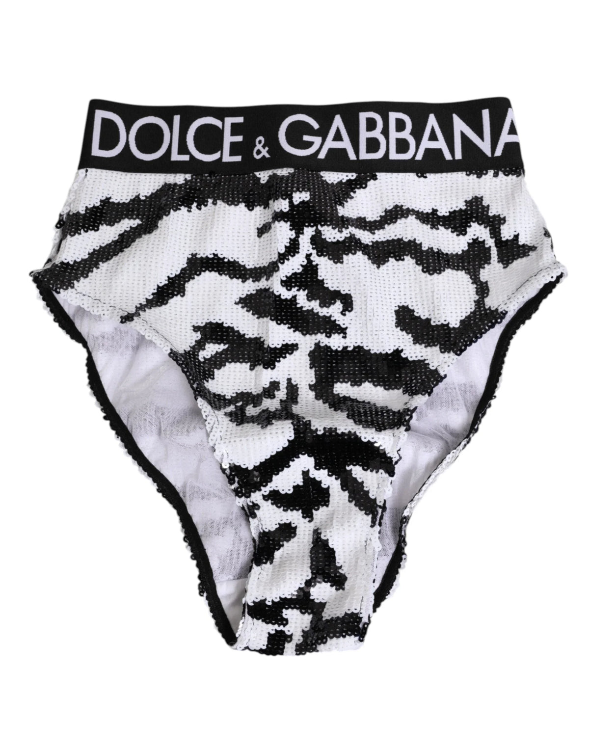 Dolce & Gabbana Black White Sequin High Waist Panty Underwear - IT2 | S - Briefs