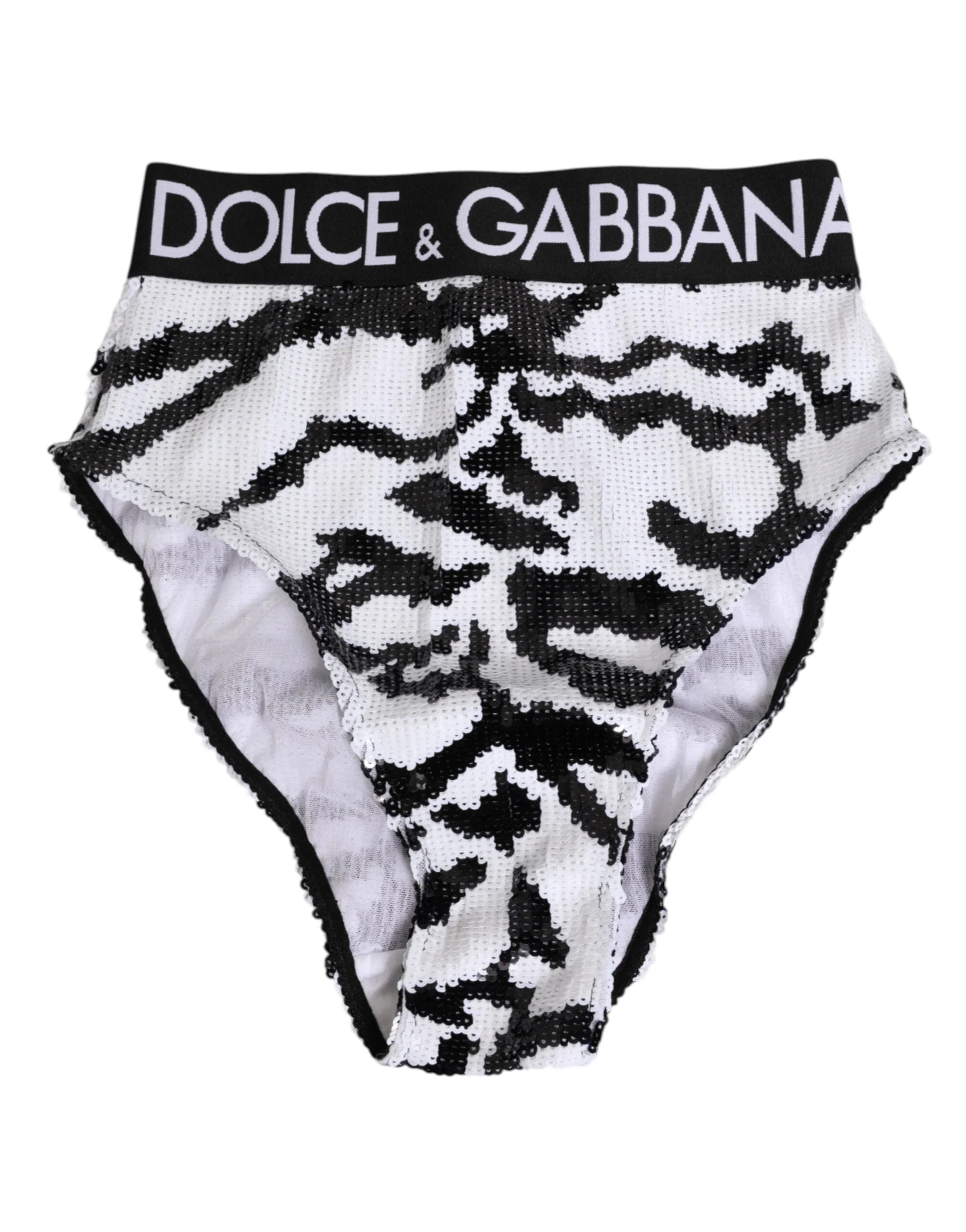 Dolce & Gabbana Black White Sequin High Waist Panty Underwear - IT2 | S - Briefs