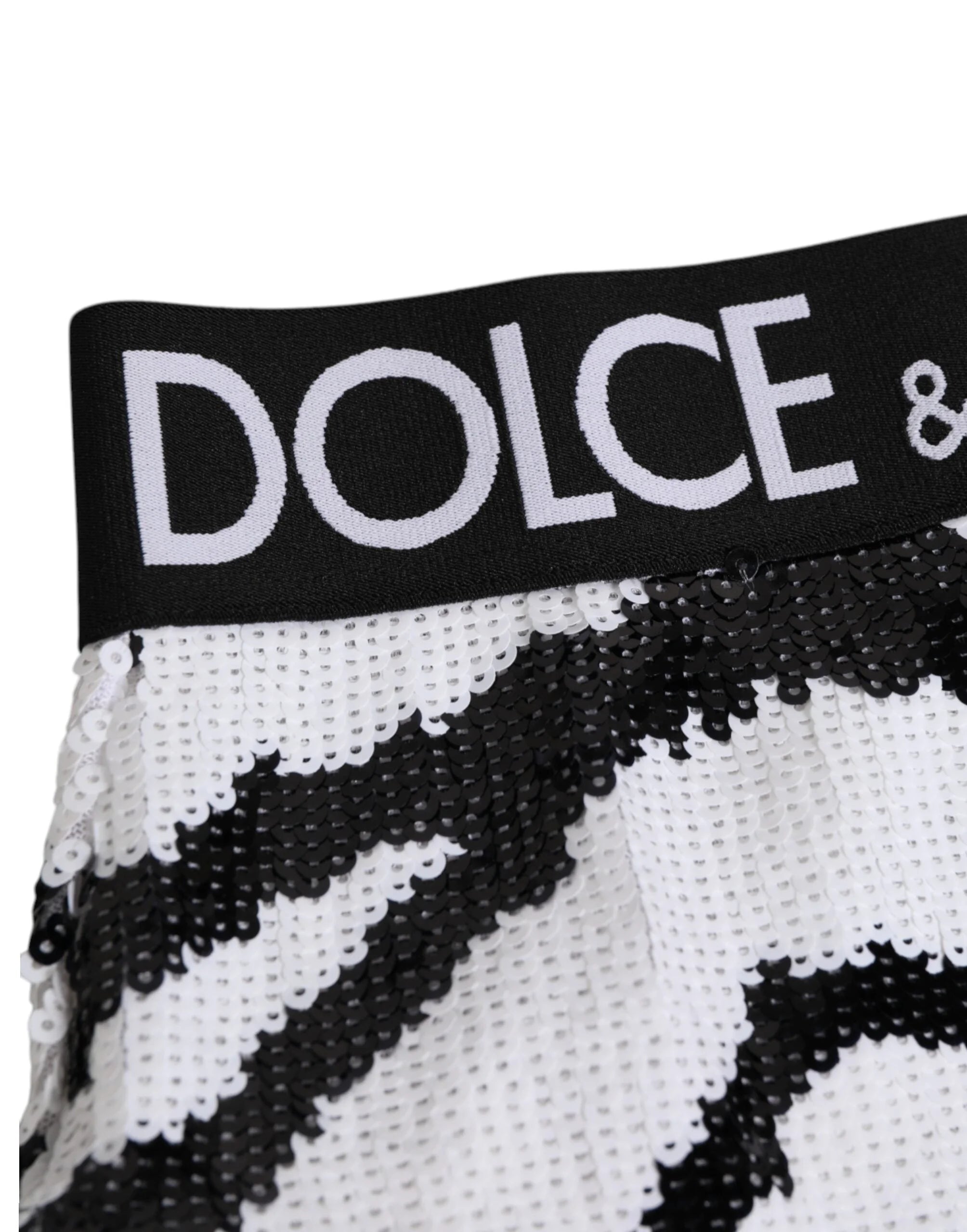 Dolce & Gabbana Black White Sequin High Waist Panty Underwear - IT2 | S - Briefs