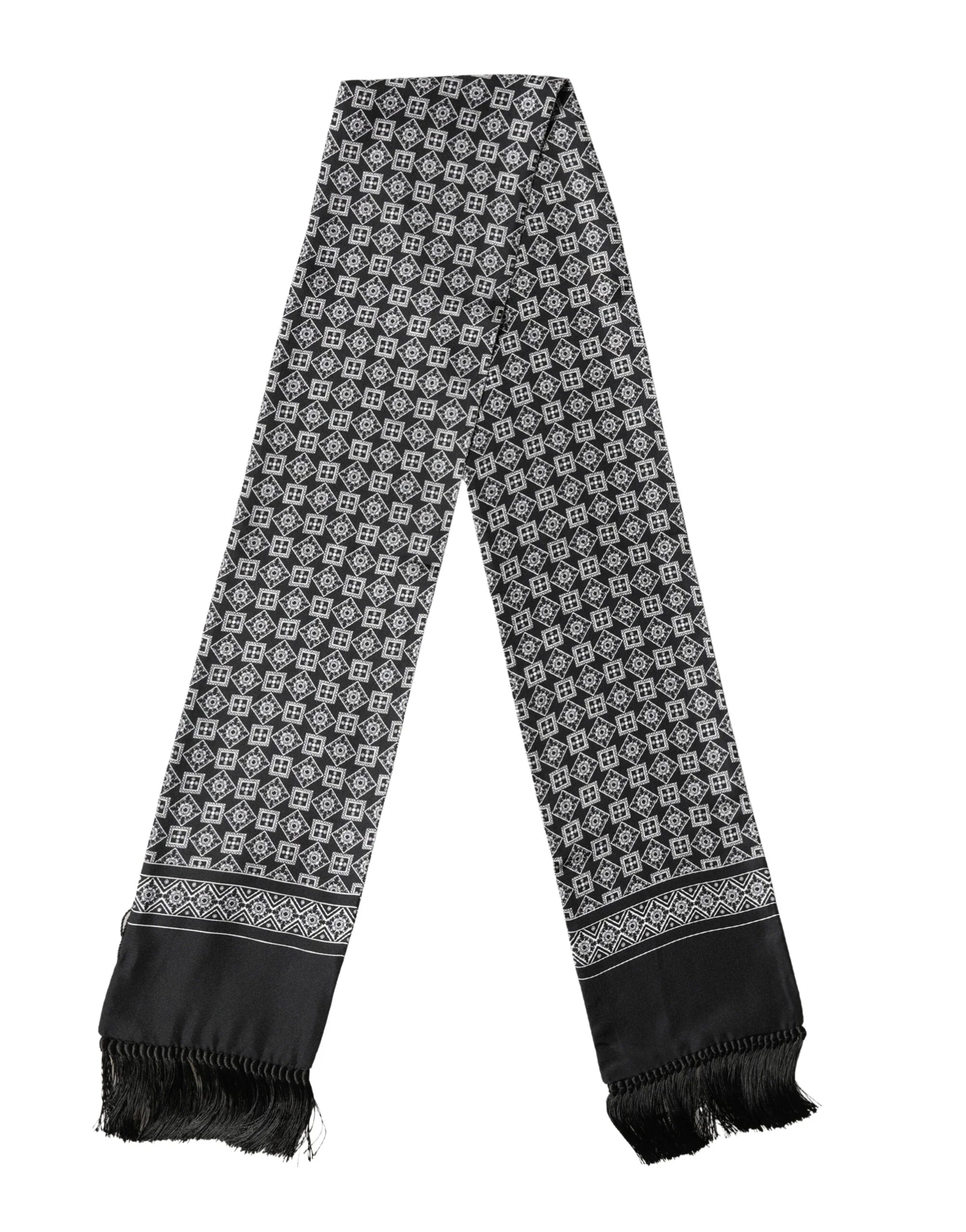 Dolce & Gabbana Black White Silk Geometric Neck Wrap 142cm X 15cm Scarf