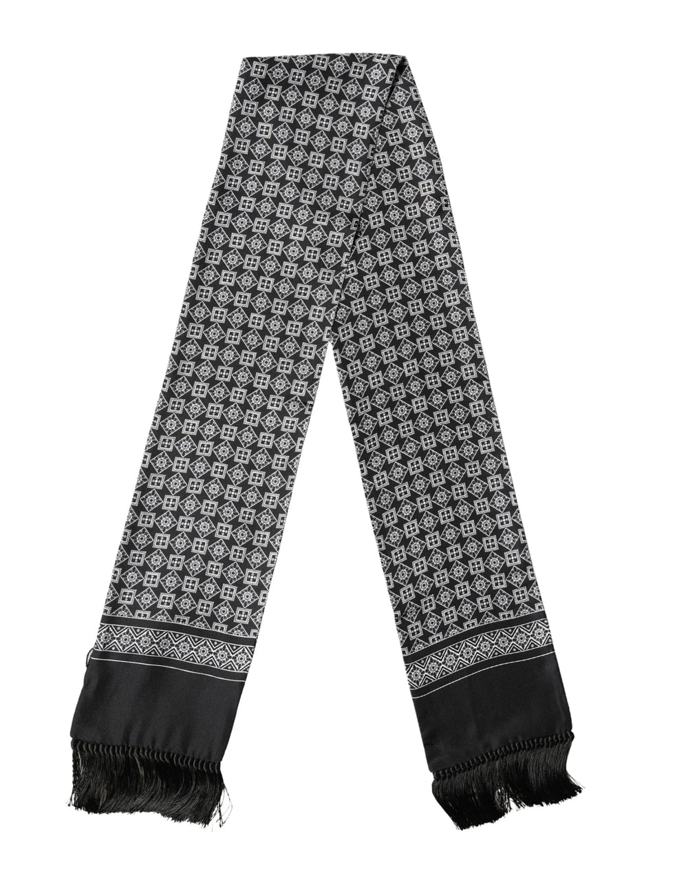 Dolce & Gabbana Black White Silk Geometric Neck Wrap 142cm X 15cm Scarf