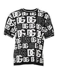 Dolce & Gabbana Black White Silk Knit DG Print T-shirt - IT48 | M - T-Shirts