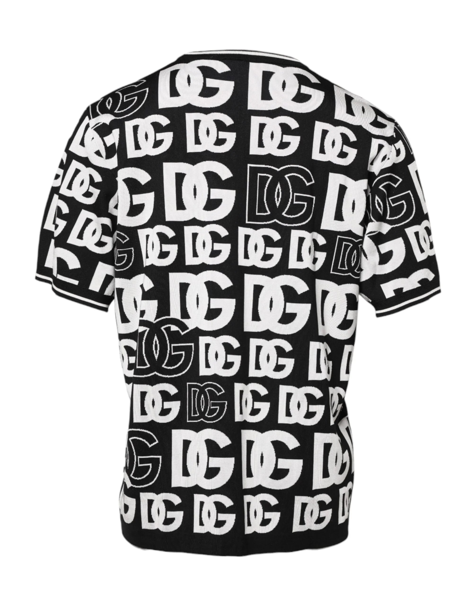 Dolce & Gabbana Black White Silk Knit DG Print T-shirt - IT48 | M - T-Shirts