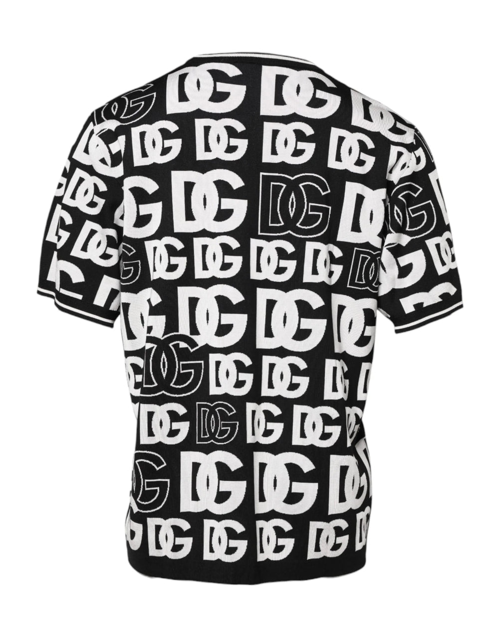 Dolce & Gabbana Black White Silk Knit DG Print T-shirt - IT48 | M - T-Shirts