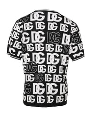 Dolce & Gabbana Black White Silk Knit DG Print T-shirt - IT48 | M - T-Shirts