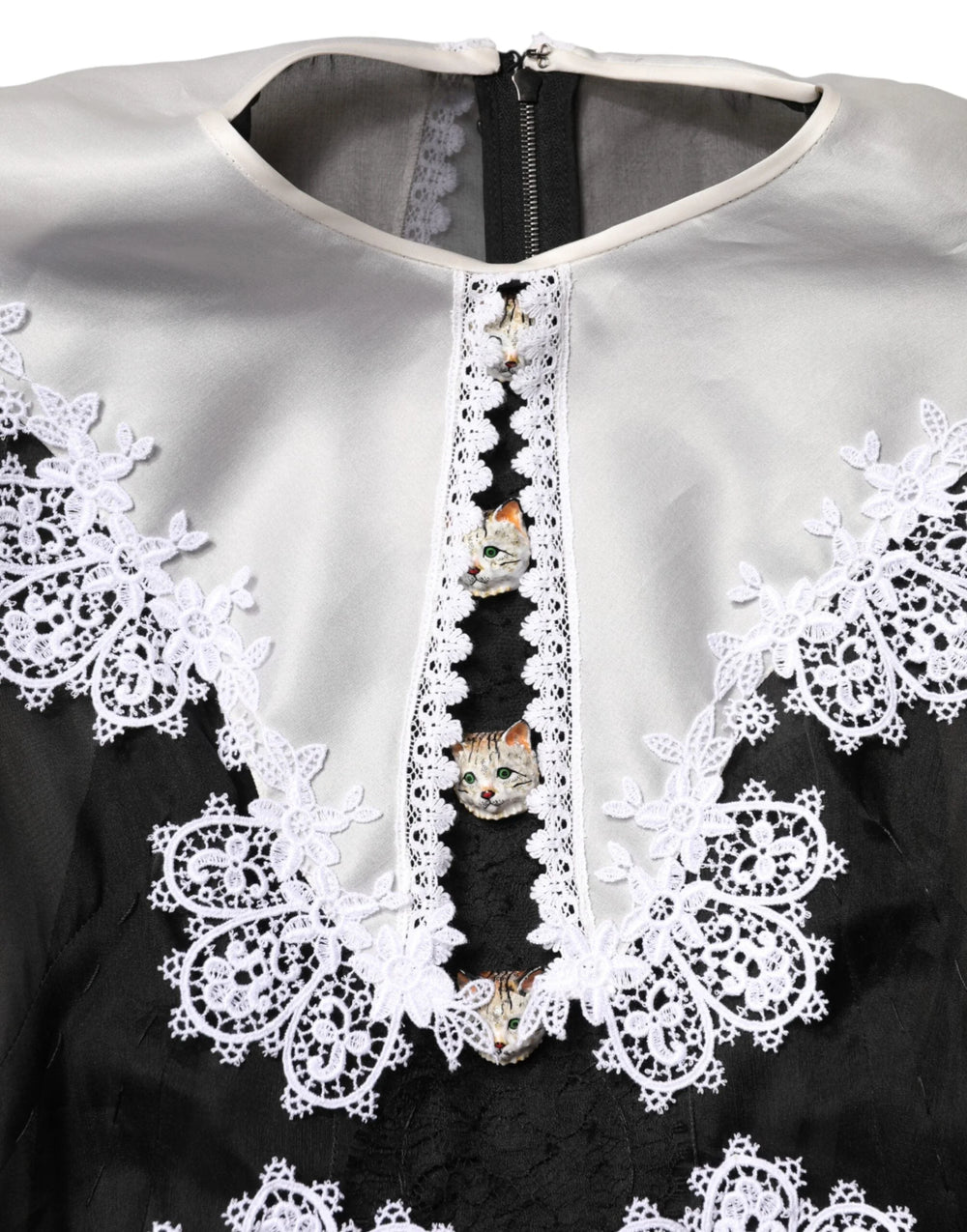 Dolce & Gabbana Black White Silk Macrame Lace Midi Dress - IT36|XXS