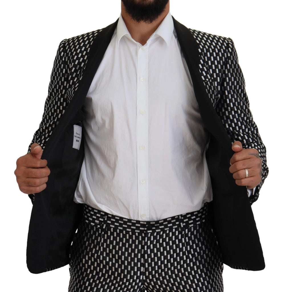 Dolce & Gabbana Black White Silk MARTINI Slim Fit Suit - IT44 | XS - Suits