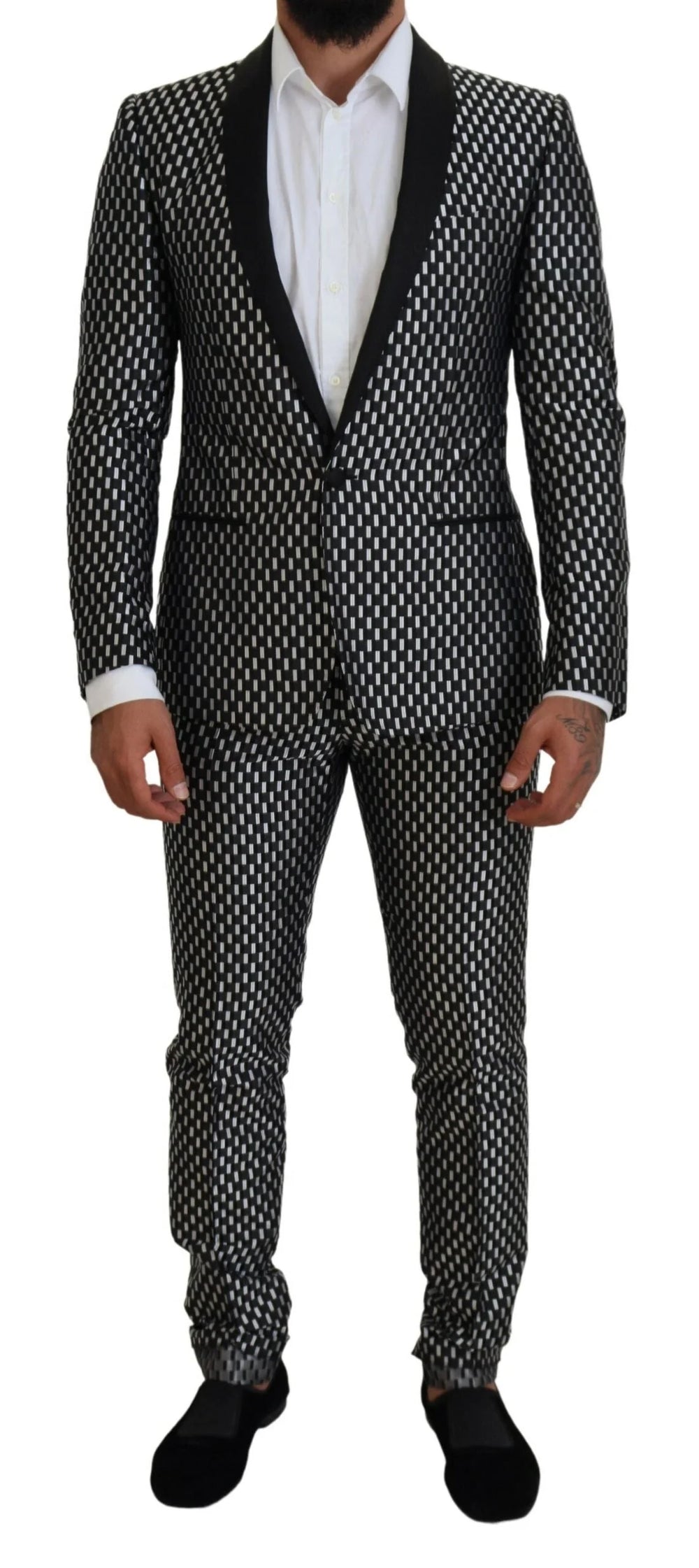 Dolce & Gabbana Black White Silk MARTINI Slim Fit Suit - IT44 | XS - Suits