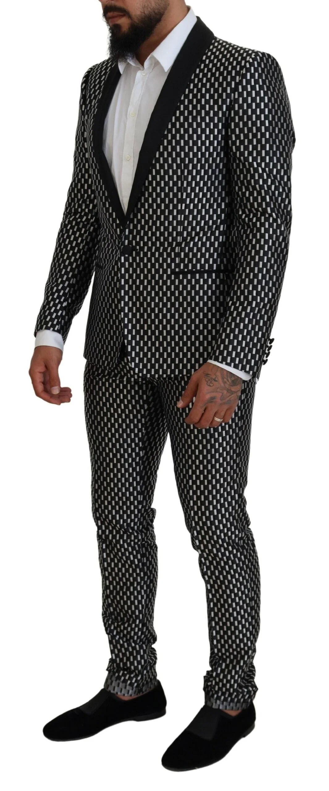 Dolce & Gabbana Black White Silk MARTINI Slim Fit Suit - IT44 | XS - Suits