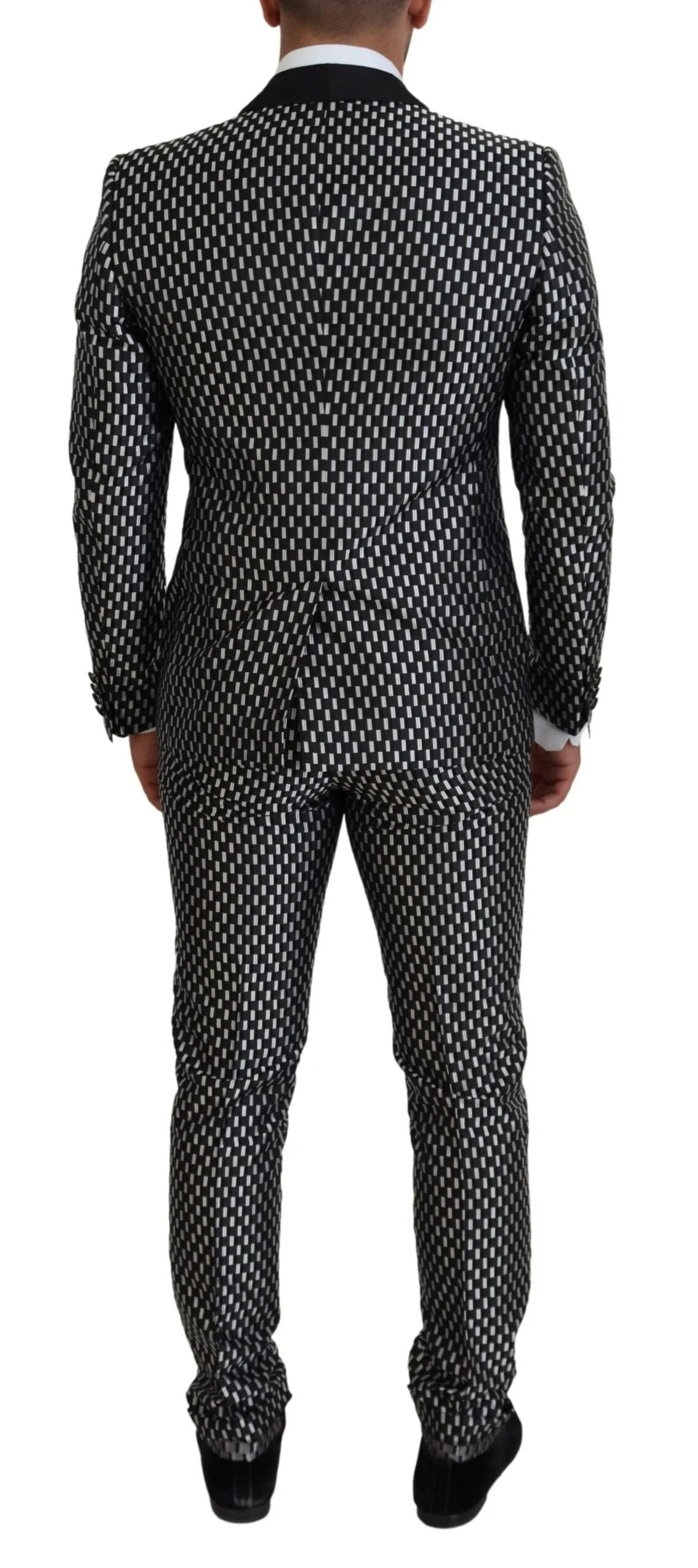 Dolce & Gabbana Black White Silk MARTINI Slim Fit Suit - IT44 | XS - Suits