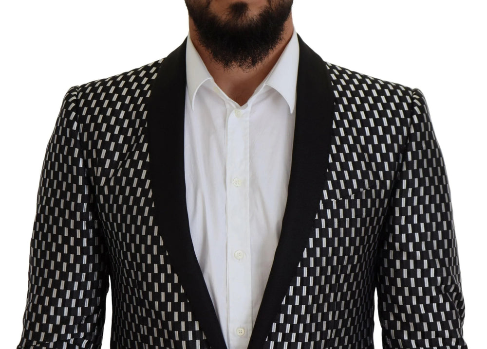 Dolce & Gabbana Black White Silk MARTINI Slim Fit Suit - IT44 | XS - Suits