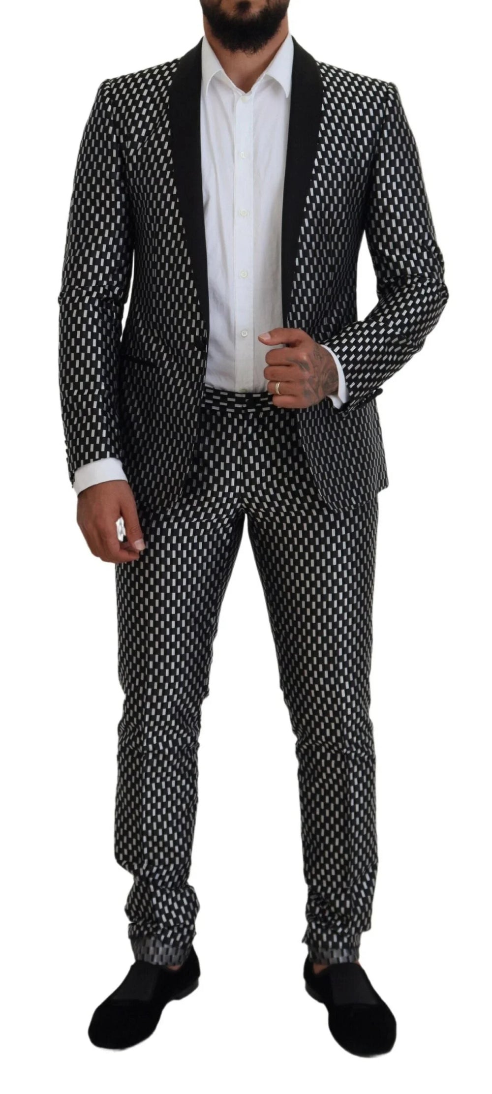 Dolce & Gabbana Black White Silk MARTINI Slim Fit Suit - IT44 | XS - Suits