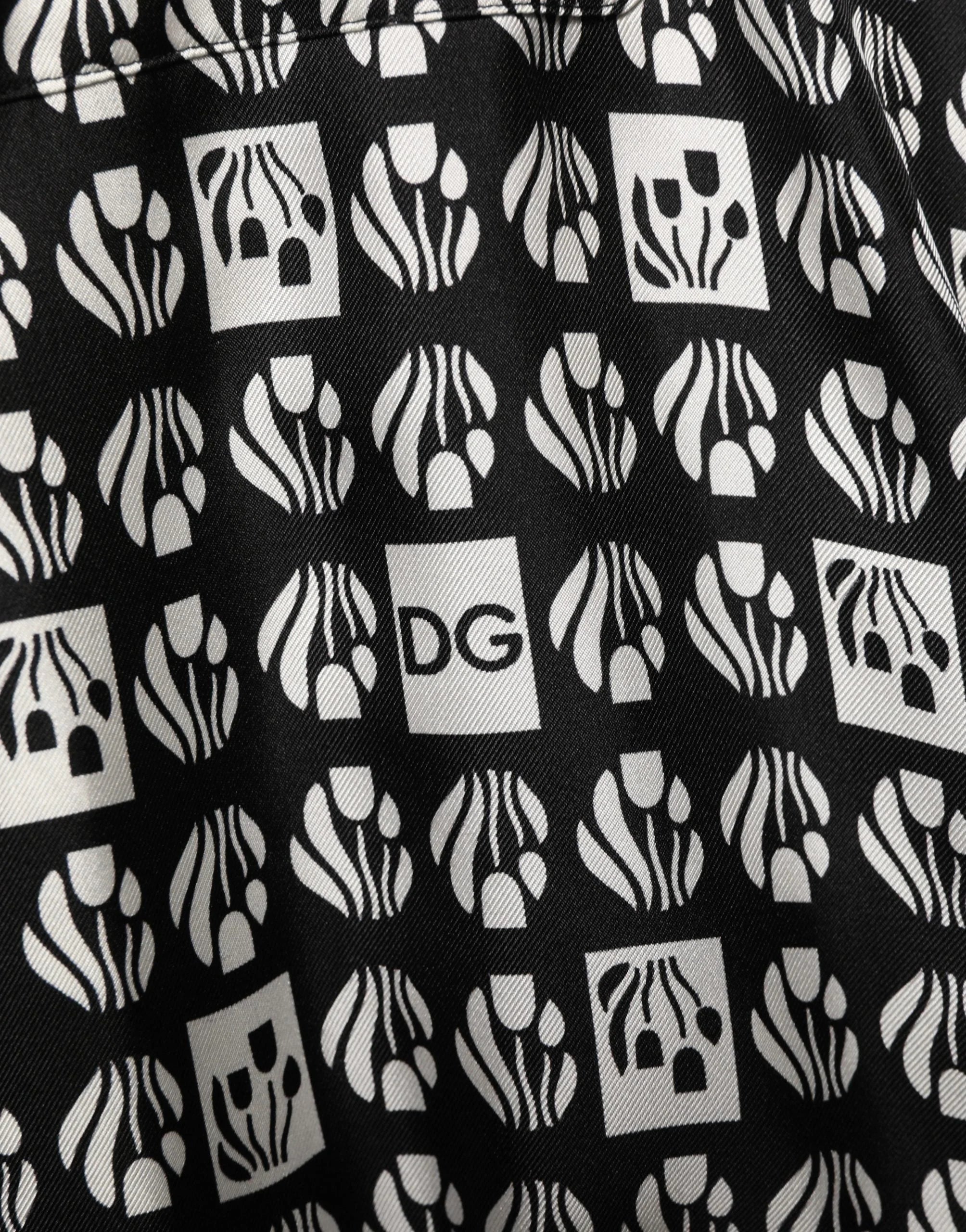 Dolce & Gabbana Black White Silk Men Wrap Robe Coat Jacket - IT48 | M
