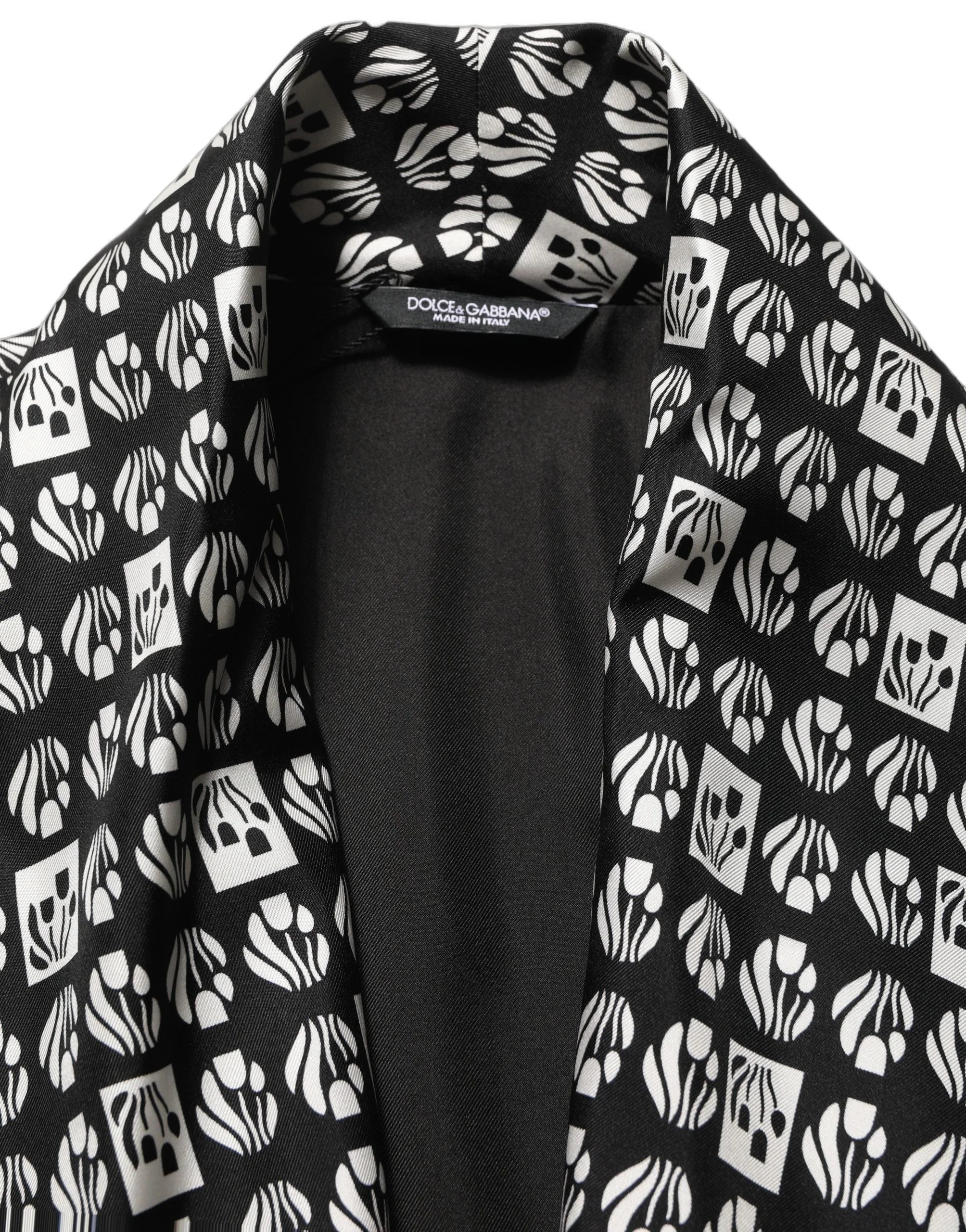 Dolce & Gabbana Black White Silk Men Wrap Robe Coat Jacket - IT48 | M