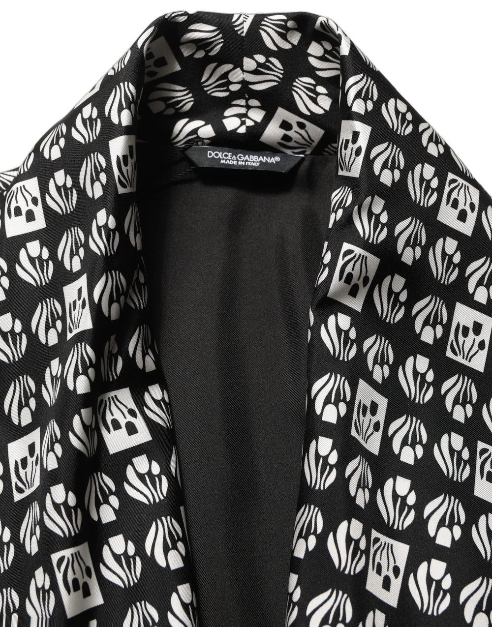 Dolce & Gabbana Black White Silk Men Wrap Robe Coat Jacket - IT48 | M