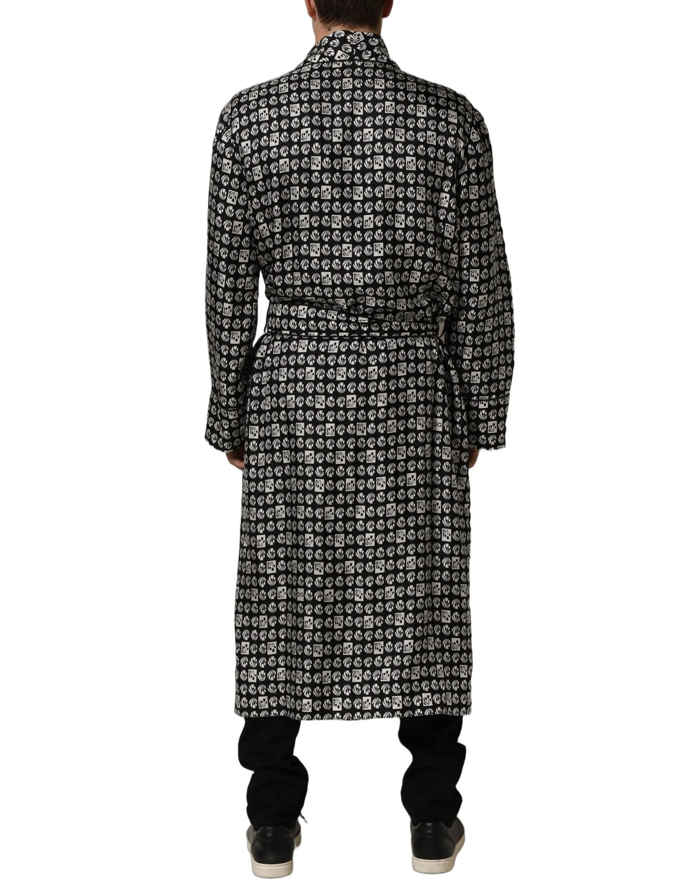 Dolce & Gabbana Black White Silk Men Wrap Robe Coat Jacket - IT48 | M
