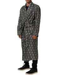 Dolce & Gabbana Black White Silk Men Wrap Robe Coat Jacket - IT48 | M