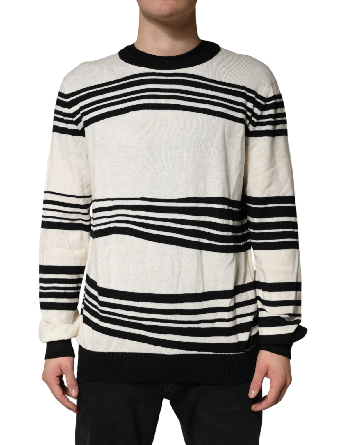 Dolce & Gabbana Black White Stripe CrewNeck Pullover Sweater - IT54 | XL