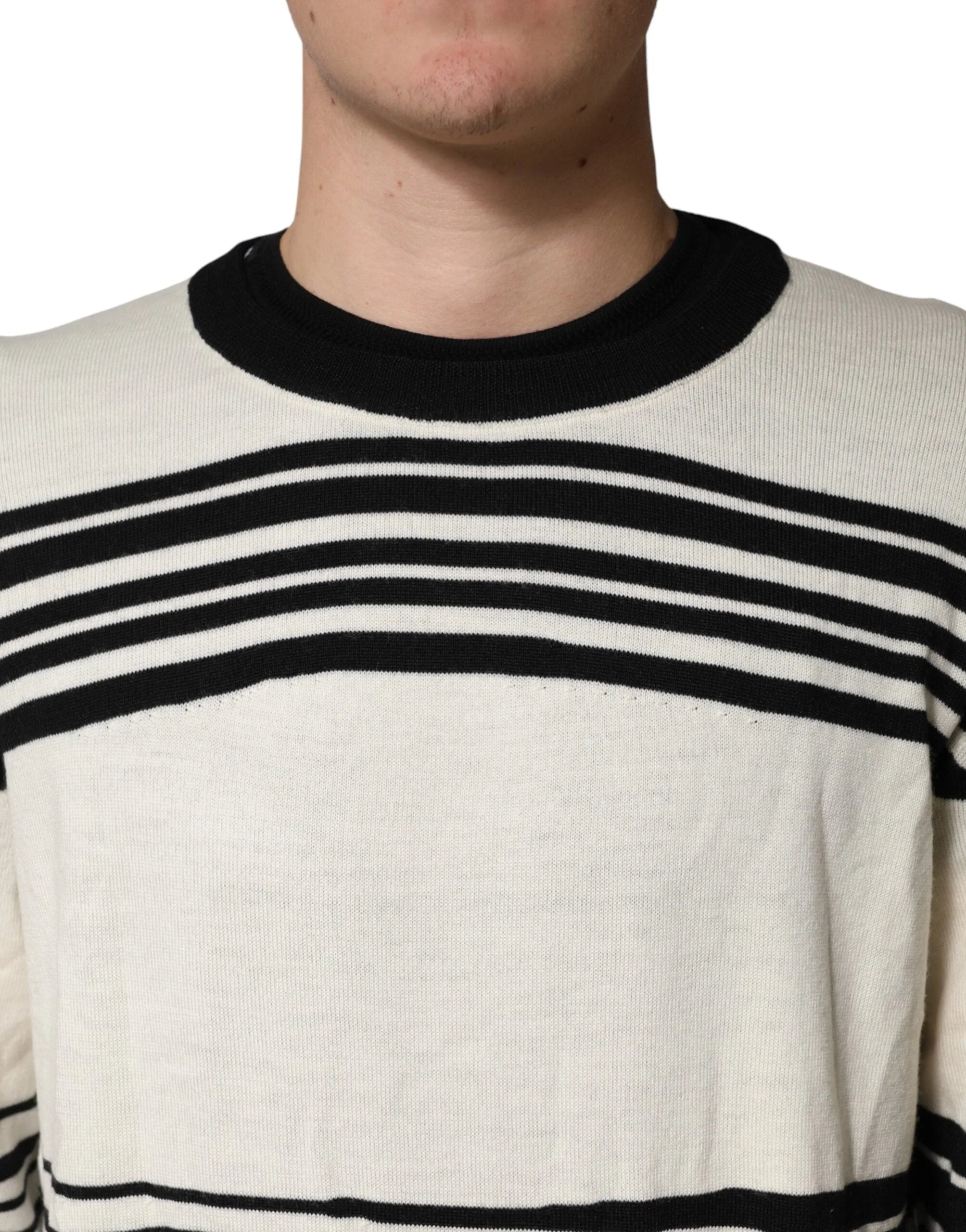 Dolce & Gabbana Black White Stripe CrewNeck Pullover Sweater - IT54 | XL